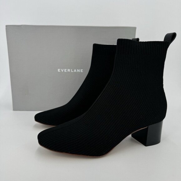 Everlane The Glove Boot in Black size 7.5 Women's Stretch Rib Knit Ankle Bootie - Picture 2 of 9